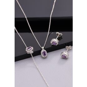 Miavi Silver BSS-2104 Ametist Taşlı Oval 925 Ayar Gümüş Kadın Set