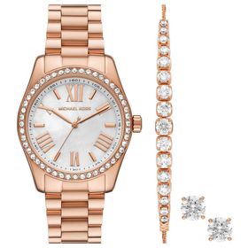 Michael Kors MK1088SET Rose Gold Kadın Kol Saati + Bileklik + Küpe Seti