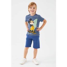 Mickey Mouse D4785-3 Lacivert Melanj Erkek Çocuk Bermuda Takım