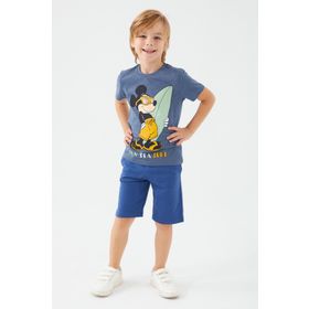 Mickey Mouse D4785-3 Lacivert Melanj Erkek Çocuk Bermuda Takım