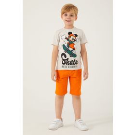 Mickey Mouse D4786-3 Bej Erkek Çocuk Bermuda Takım