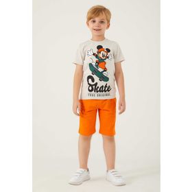 Mickey Mouse D4786-3 Bej Erkek Çocuk Bermuda Takım