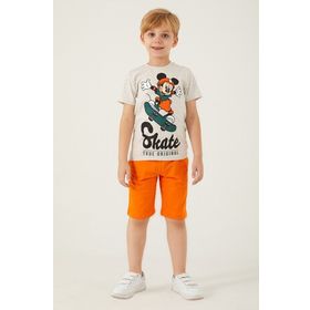 Mickey Mouse D4786-3 Bej Erkek Çocuk Bermuda Takım