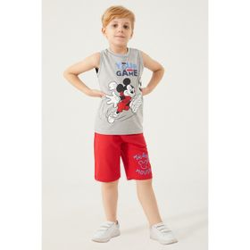 Mickey Mouse D4787-3 Gri Melanj Erkek Çocuk Bermuda Takım