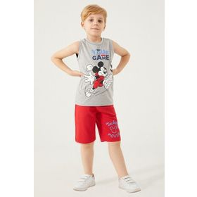 Mickey Mouse D4787-3 Gri Melanj Erkek Çocuk Bermuda Takım
