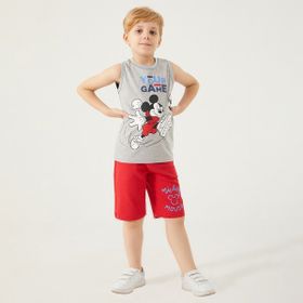 Mickey Mouse D4787-3 Gri Melanj Erkek Çocuk Bermuda Takım