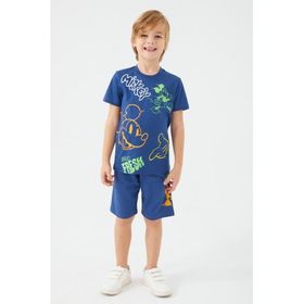 Mickey Mouse D4789-3 Gece Mavisi Erkek Çocuk Bermuda Takım