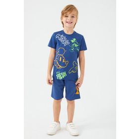 Mickey Mouse D4789-3 Gece Mavisi Erkek Çocuk Bermuda Takım