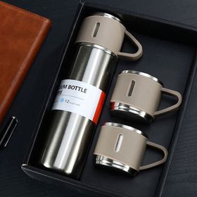 Microcase AL3678 Gümüş 3 Bardaklı Paslanmaz Çelik 500 ml Sıcak Soğuk Tutan Çay Kahve Su Termosu