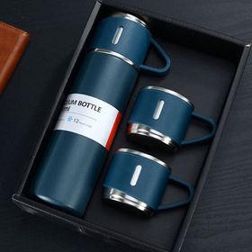 Microcase AL3678 Mavi 3 Bardaklı Paslanmaz Çelik 500 ml Sıcak Soğuk Tutan Çay Kahve Su Termosu