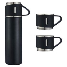 Microcase AL3678 Siyah 3 Bardaklı Paslanmaz Çelik 500 ml Sıcak Soğuk Tutan Çay Kahve Su Termosu