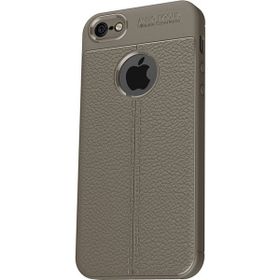 Microcase Apple iPhone 6 6S Leather Effect TPU Silikon Tempered Cam + Gri Kılıf