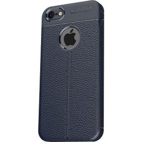 Microcase Apple iPhone 6 6S Leather Effect TPU Silikon Tempered Cam + Lacivert Kılıf