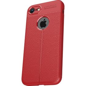 Microcase Apple iPhone 7 Leather Effect Silikon Tempered Cam + Kırmızı Kılıf