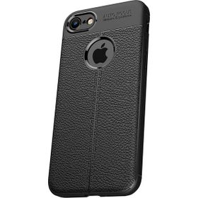 Microcase Apple iPhone 8 Leather Effect Silikon Tempered Cam + Siyah Kılıf