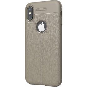 Microcase Apple iPhone X Leather TPU Silikon Tempered Cam + Gri Kılıf