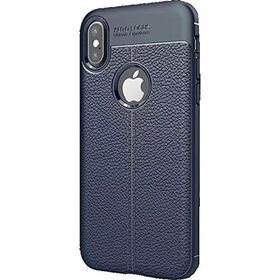 Microcase Apple iPhone X Leather TPU Silikon Tempered Cam + Lacivert Kılıf