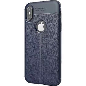 Microcase Apple iPhone X Leather TPU Silikon Tempered Cam + Lacivert Kılıf