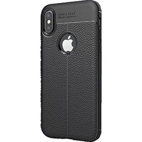 Microcase Apple iPhone X Leather TPU Silikon Tempered Cam + Siyah Kılıf