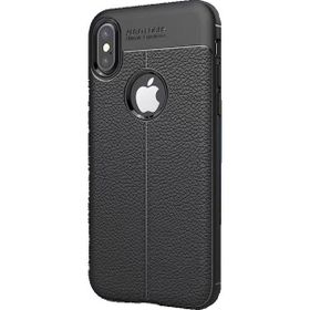 Microcase Apple iPhone X Leather TPU Silikon Tempered Cam + Siyah Kılıf