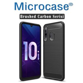 Microcase Huawei Enjoy 9s Brushed Carbon Fiber Siyah Silikon Kılıf