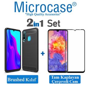 Microcase Huawei Honor 20I Brushed Carbon Fiber Siyah Silikon Kılıf