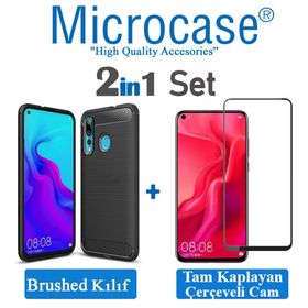 Microcase Huawei Nova 4 Brushed Carbon Fiber Silikon TPU Siyah Kılıf