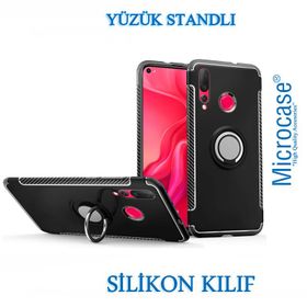 Microcase Huawei Nova 4 Yüzük Standlı Armor Siyah Silikon Kılıf