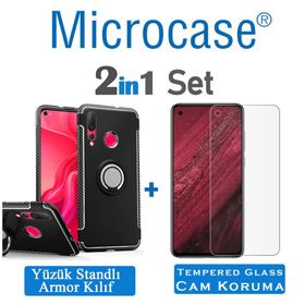 Microcase Huawei Nova 4 Yüzük Standlı Armor Siyah Silikon Kılıf