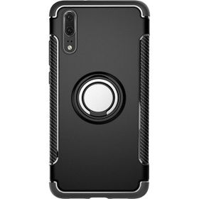 Microcase Huawei P20 Yüzük Standlı Armor Silikon Siyah Kılıf