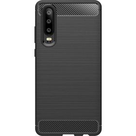 Microcase Huawei P30 Brushed Carbon Fiber Silikon Siyah Kılıf