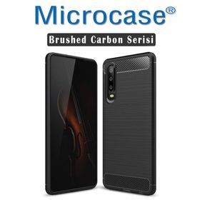 Microcase Huawei P30 Brushed Carbon Fiber Silikon Siyah Kılıf