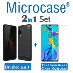 Microcase Huawei P30 Brushed Carbon Fiber Silikon Siyah Kılıf