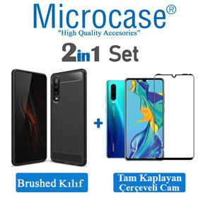 Microcase Huawei P30 Brushed Carbon Fiber Silikon Siyah Kılıf