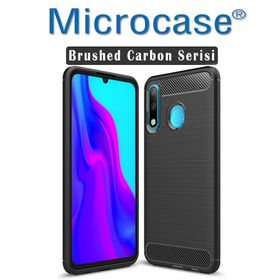 Microcase Huawei P30 Brushed Carbon Fiber Silikon Siyah Kılıf
