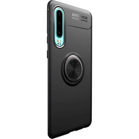 Microcase Huawei P30 Focus Serisi Yüzük Standlı Siyah Silikon Kılıf