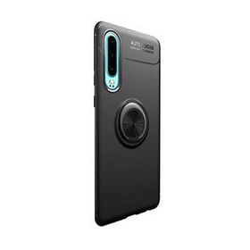 Microcase Huawei P30 Focus Serisi Yüzük Standlı Siyah Silikon Kılıf