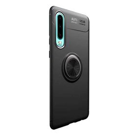 Microcase Huawei P30 Focus Serisi Yüzük Standlı Siyah Silikon Kılıf