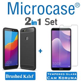 Microcase Huawei Y7 Pro 2018 Brushed Carbon Fiber Silikon Kılıf