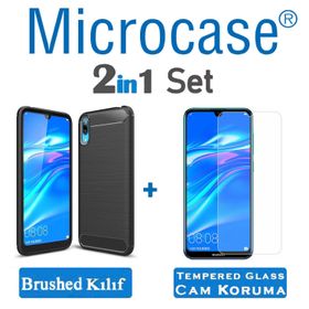 Microcase Huawei Y7 Pro 2019 Brushed Carbon Fiber Silikon Siyah Kılıf