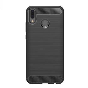 Microcase Huawei Y9 2019 Brushed Carbon Fiber Silikon TPU Siyah Kılıf