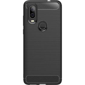 Microcase Motorola Moto One Vision Brushed Carbon Fiber TPU Siyah Silikon Kılıf