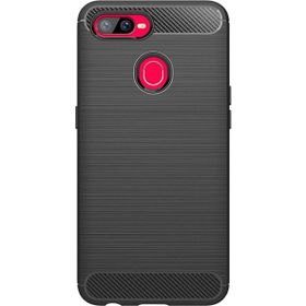 Microcase Oppo AX7 Brushed Carbon Fiber Silikon TPU Siyah Kılıf