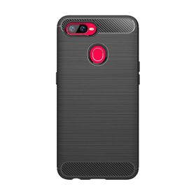 Microcase Oppo AX7 Brushed Carbon Fiber Silikon TPU Siyah Kılıf