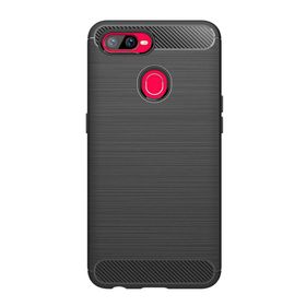 Microcase Oppo AX7 Brushed Carbon Fiber Silikon TPU Siyah Kılıf