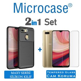 Microcase Oppo AX7 Maxy Serisi Carbon Fiber TPU Siyah Silikon Kılıf