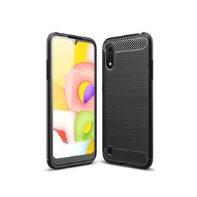 Microcase Samsung Galaxy A10 Brushed Carbon Fiber Silikon Siyah Kılıf
