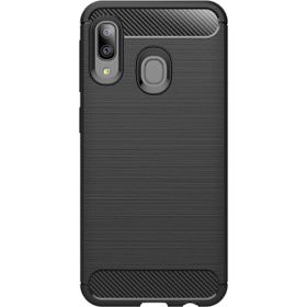 Microcase Samsung Galaxy A20 Brushed Carbon Fiber Siyah Silikon Kılıf