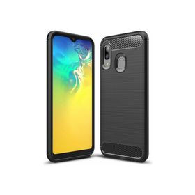 Microcase Samsung Galaxy A20 Brushed Carbon Fiber Siyah Silikon Kılıf