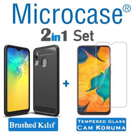 Microcase Samsung Galaxy A20 Brushed Carbon Fiber Siyah Silikon Kılıf